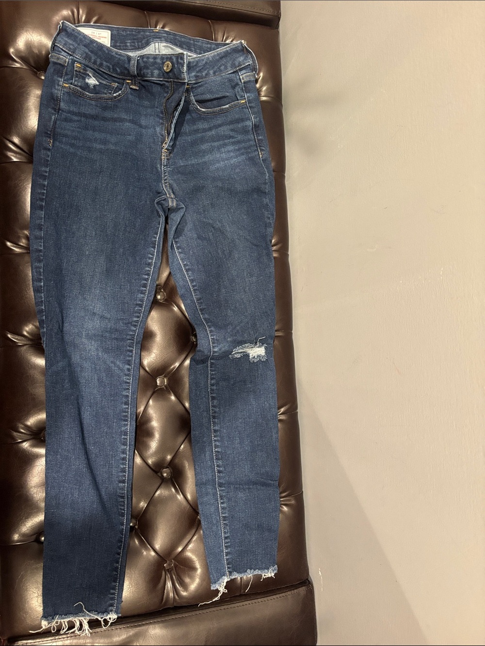 GAP Dark Blue Cropped Distressed Skinny Jeans